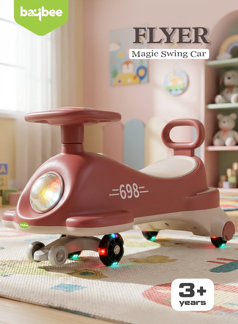 BAYBEE Flyer Baby Magic Car for Kids Push Ride On Toys Baby Cars with Scratch Free PU LED Wheels, Music & Storage Space | Kids Car Childrens Ride on Car | Childrens Swing Car for Kids 3+ Years Boys Girls Red - Image 2