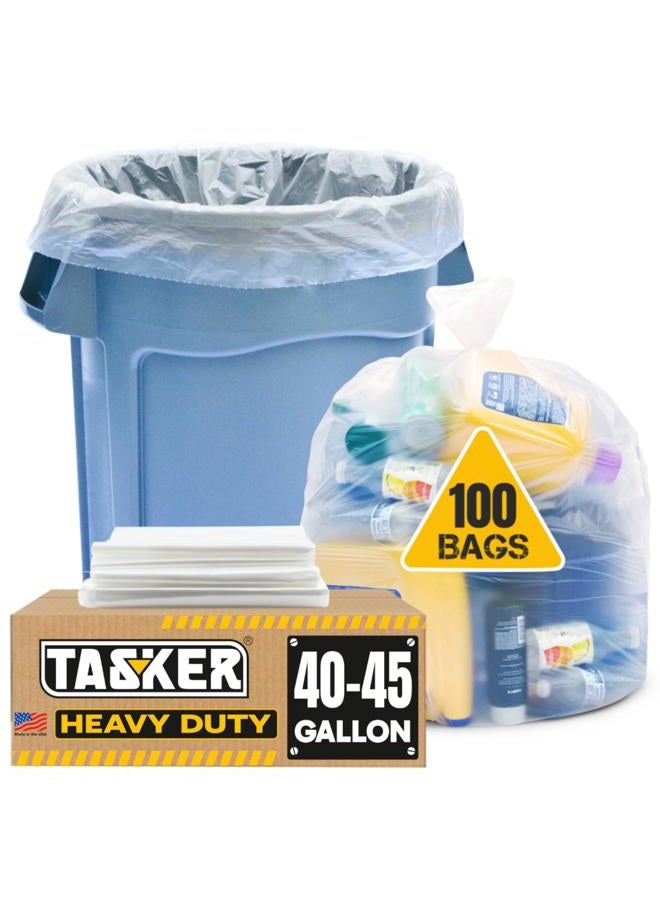 tasker 45 Gallon Clear Recycling Trash Bags, (Huge 100 Bags w/Ties) Extra Large Trash Bag Liners. 40 Gallon, 42 Gallon, 44 Gallon, 45 Gallon, 31 Gallon, 32 Gallon, 39 Gallon Clear Trash Can Liners - Image 1