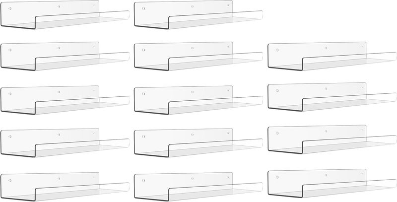 upsimples 14 Pack Acrylic Shelves Wall Organizer and Storage, 15" Display Shelf for Figure, Toy Cars, Perfume, Kids Bookshelf for Bedroom, Nursery, Craft Room, Clear - Image 1