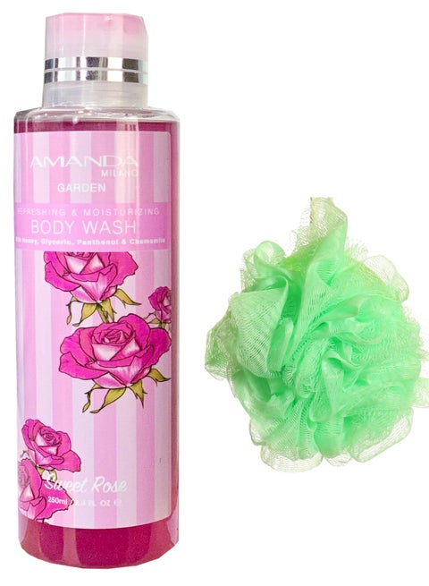 Amanda Milano Garden Body Wash Sweet Rose 250Ml +Lofa Multi Color