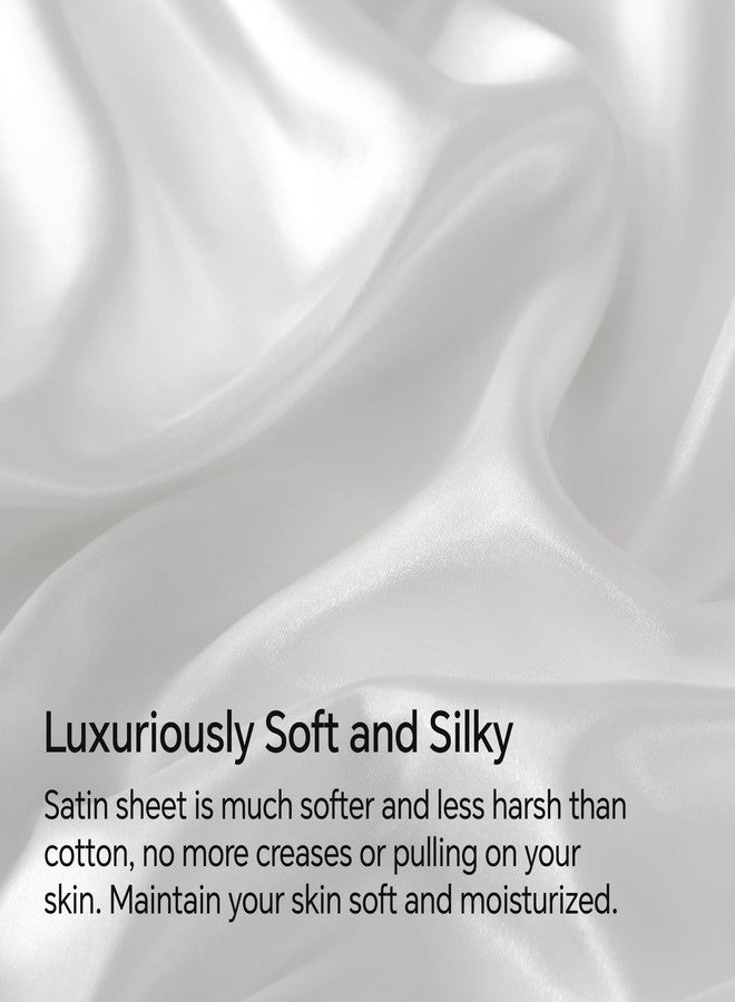 BEDELITE King Size Sheets Set, Luxury Soft White Satin Sheets for Hair and Skin, Similar to Silk Bed Sheets Set 4 Pieces with 1 Deep Pocket Fitted Sheet, 1 Flat Sheet, and 2 Pillowcases - Image 3