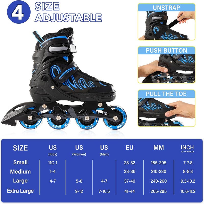 ECOO Adjustable Inline Skates for Kids and Adults with Light-Up Wheels - Image 3