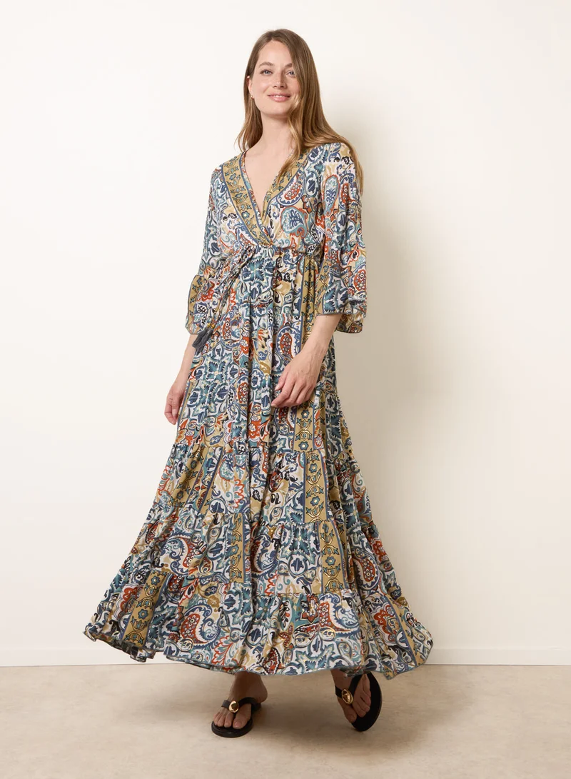 بلو فانيلا Wrap Over Tiered Art Silk Dress