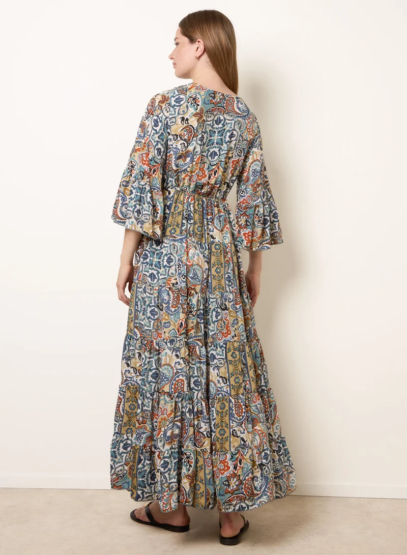 بلو فانيلا Wrap Over Tiered Art Silk Dress