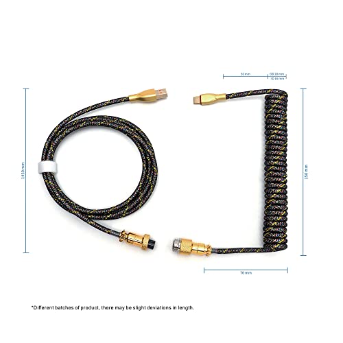 Formulamod USB C Coiled for Mechanical Keyboard,Coiled USB Aviator Cable for Keyboard, Pro Double Sleeved Cable with Organizer Zipper Bag. (Gold & Black) - Image 3