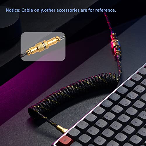Formulamod USB C Coiled for Mechanical Keyboard,Coiled USB Aviator Cable for Keyboard, Pro Double Sleeved Cable with Organizer Zipper Bag. (Gold & Black) - Image 2