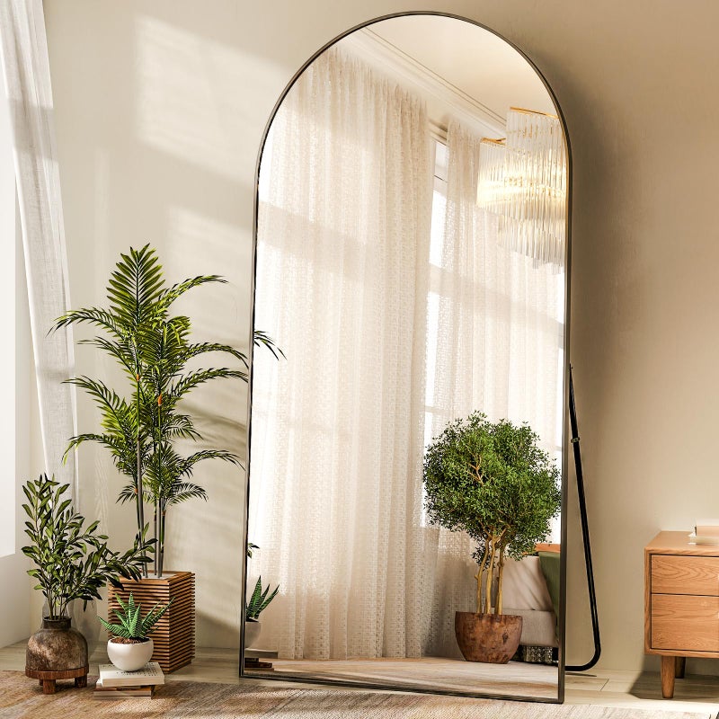HARRITPURE 71x30 Arched Full Length Mirror Free Standing Leaning Hanging Mounted Mirrors Aluminum Frame Modern Simple Home Decor for Living Room Bedroom Cloakroom Black