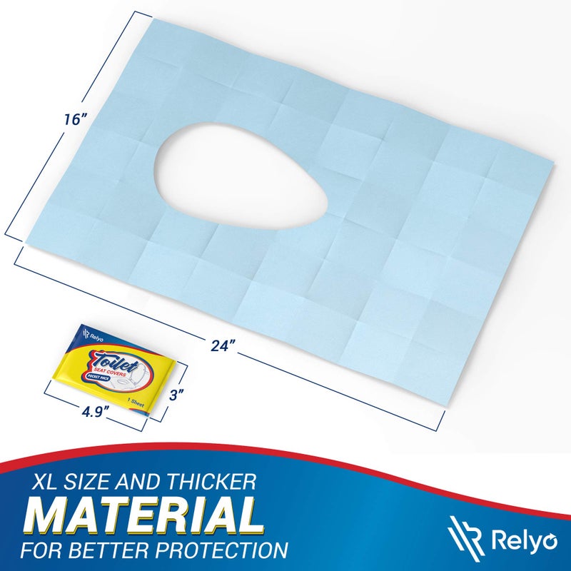 Relyo 20 Pack XL Disposable Toilet Seat Covers - Waterproof Toilet Cover Sheets with Adhesive Tabs for Adults, Kids & Toddlers, Travel, Public Restrooms, Airplane, Camping - Image 2