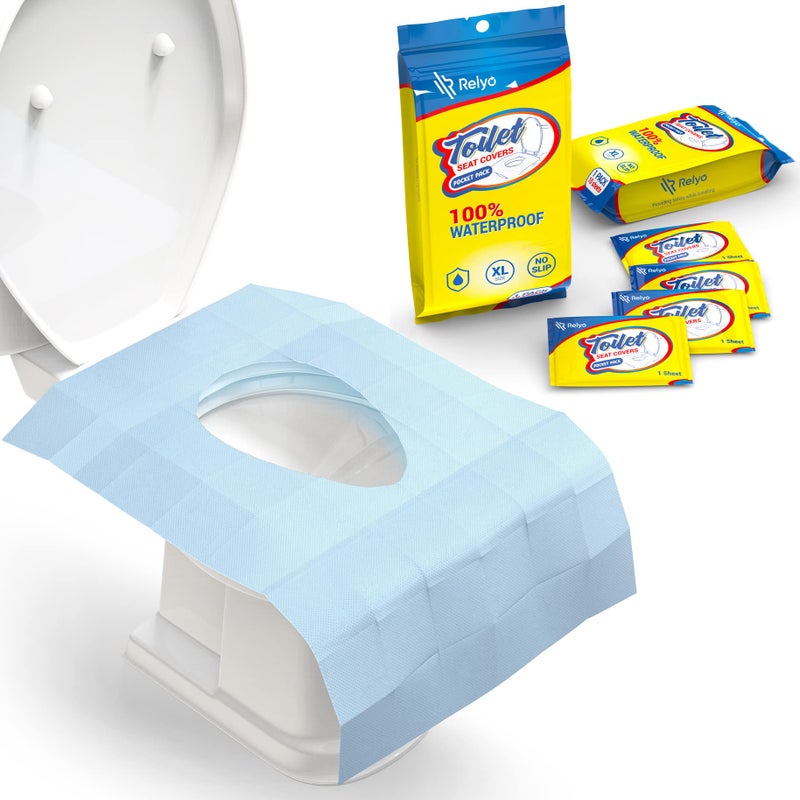 Relyo 20 Pack XL Disposable Toilet Seat Covers - Waterproof Toilet Cover Sheets with Adhesive Tabs for Adults, Kids & Toddlers, Travel, Public Restrooms, Airplane, Camping - Image 1
