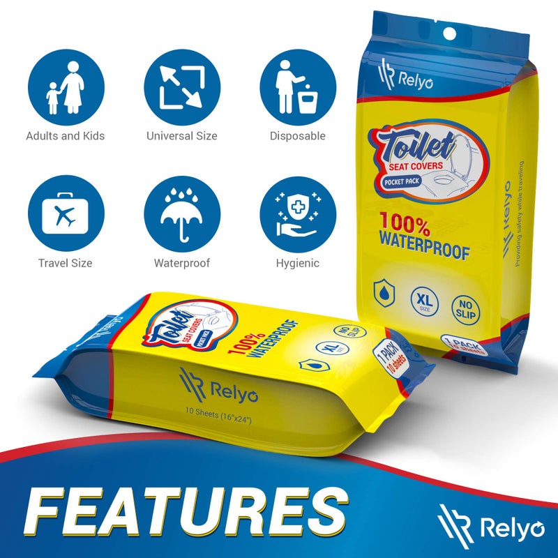 Relyo 20 Pack XL Disposable Toilet Seat Covers - Waterproof Toilet Cover Sheets with Adhesive Tabs for Adults, Kids & Toddlers, Travel, Public Restrooms, Airplane, Camping - Image 4