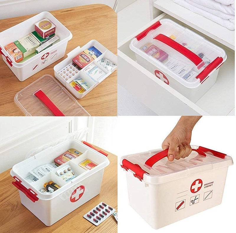 BLINE Portable Double Layers Plastic Rectangular Medicine Cabinet Household First Aid Kit Medical Box Multicolor - Image 4