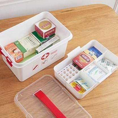 BLINE Portable Double Layers Plastic Rectangular Medicine Cabinet Household First Aid Kit Medical Box Multicolor - Image 3