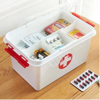BLINE Portable Double Layers Plastic Rectangular Medicine Cabinet Household First Aid Kit Medical Box Multicolor - Image 2
