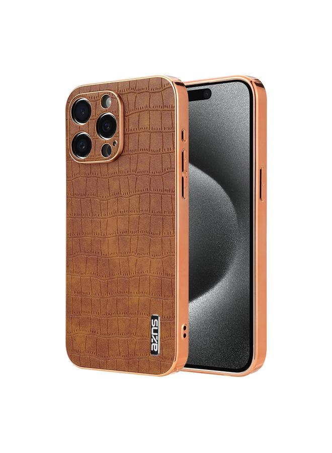 Case For iPhone 15 Pro Electroplated Frame Crocodile Texture Full Coverage Phone Case