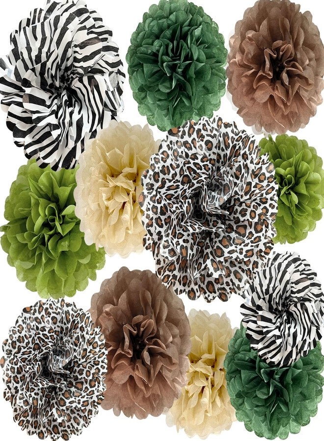 ANSOMO Jungle Safari Tissue Paper Pom Poms Wild Animal Leopard Zebra Print Cheetah Party Decorations Sage Green Brown Flowers Wall Hanging Décor Table Centerpieces Supplies Birthday Bridal Baby Shower - Image 2