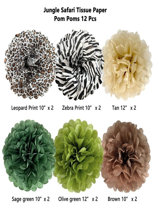ANSOMO Jungle Safari Tissue Paper Pom Poms Wild Animal Leopard Zebra Print Cheetah Party Decorations Sage Green Brown Flowers Wall Hanging Décor Table Centerpieces Supplies Birthday Bridal Baby Shower - Image 3