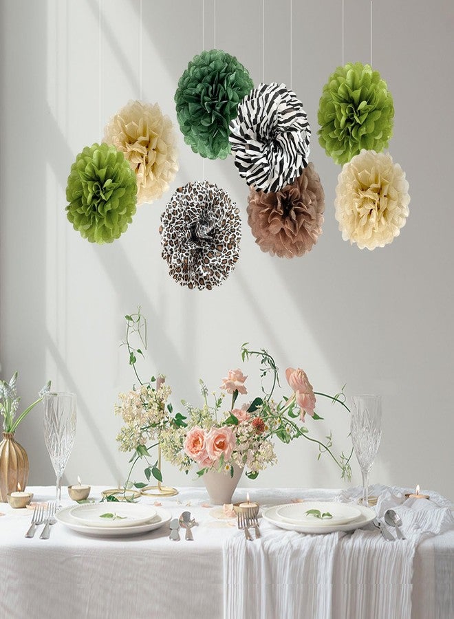 ANSOMO Jungle Safari Tissue Paper Pom Poms Wild Animal Leopard Zebra Print Cheetah Party Decorations Sage Green Brown Flowers Wall Hanging Décor Table Centerpieces Supplies Birthday Bridal Baby Shower - Image 4