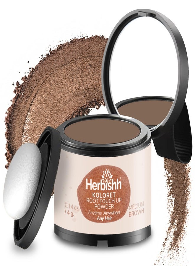 Herbishh Koloret Root Touch Up Powder- Medium Brown Powder for Women & Men, Instant Root Cover Up for Gray Coverage, Hairline Concealer for Thinning Hair & Bald Spots, Water-Resistant & Smudge-Proof, 4g - Image 1