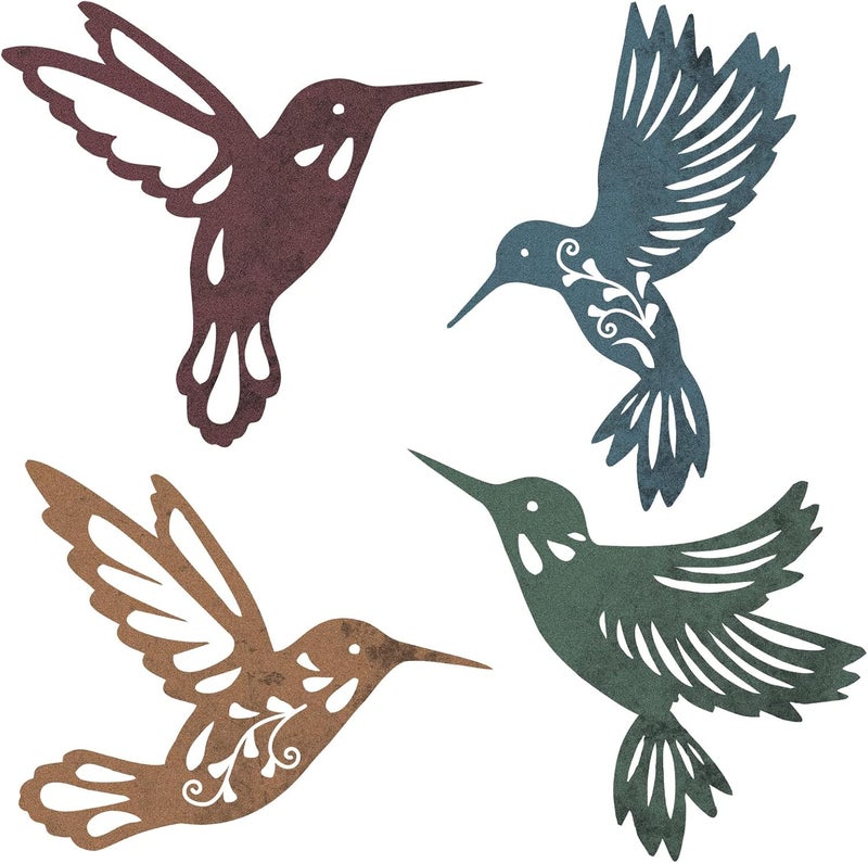 Teling 4 Pcs Metal Hummingbird Wall Art Metal Dragonfly Wall Decor for Modern Farmhouse Rustic Home Living Room Bedroom Kitchen Patio Indoor Outdoor Decor(Hummingbird) - Image 1