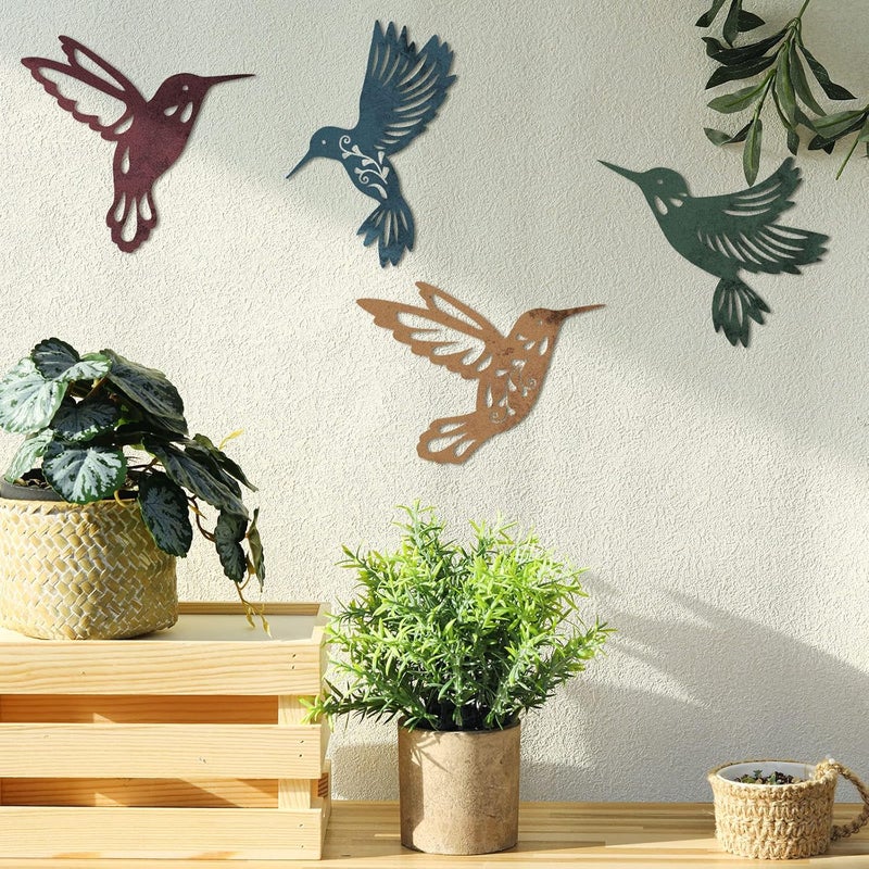 Teling 4 Pcs Metal Hummingbird Wall Art Metal Dragonfly Wall Decor for Modern Farmhouse Rustic Home Living Room Bedroom Kitchen Patio Indoor Outdoor Decor(Hummingbird) - Image 3