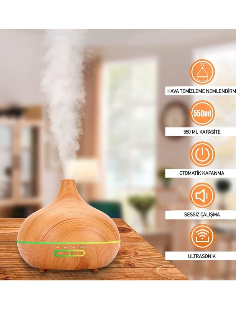 Generic 500ml Large Ultrasonic Air Humidifier, Room Humidifier, Luminous Mist Humidifier with Adjustable Timer and Auto Shut Off, LED Light Mist Maker (Light Wood)  - Image 2