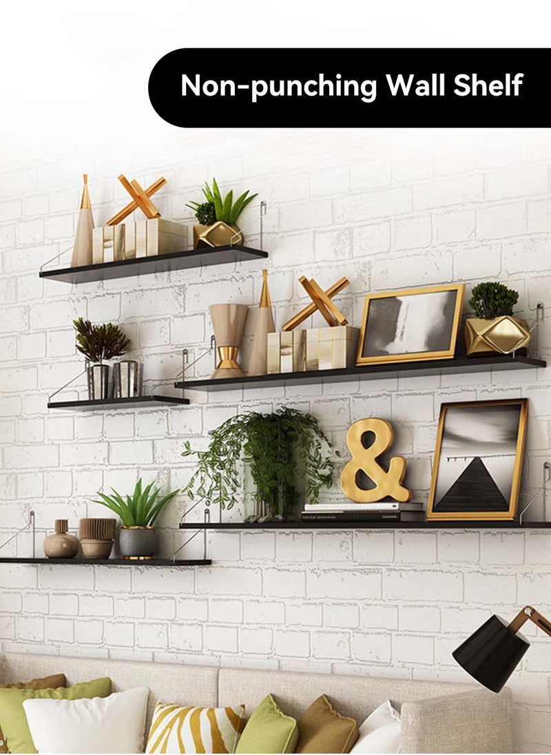LEOKOR - Floating Shelves 3 Set, Wood Floating Wall Shelf with Metal Brackets, Farmhouse Small Book Shelf for Wall, Bedroom, Living Room, Bathroom and Plants (Black 30cm 60cm 90cm) - Image 1