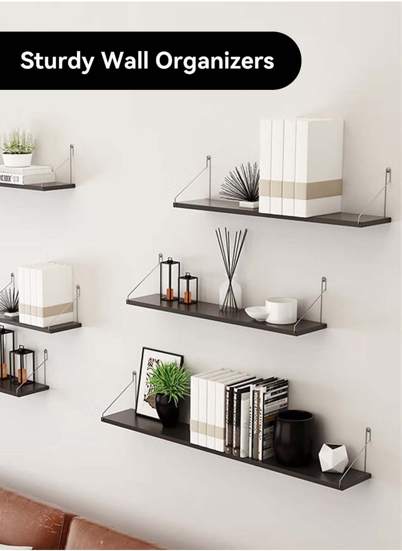 LEOKOR - Floating Shelves 3 Set, Wood Floating Wall Shelf with Metal Brackets, Farmhouse Small Book Shelf for Wall, Bedroom, Living Room, Bathroom and Plants (Black 30cm 60cm 90cm) - Image 1