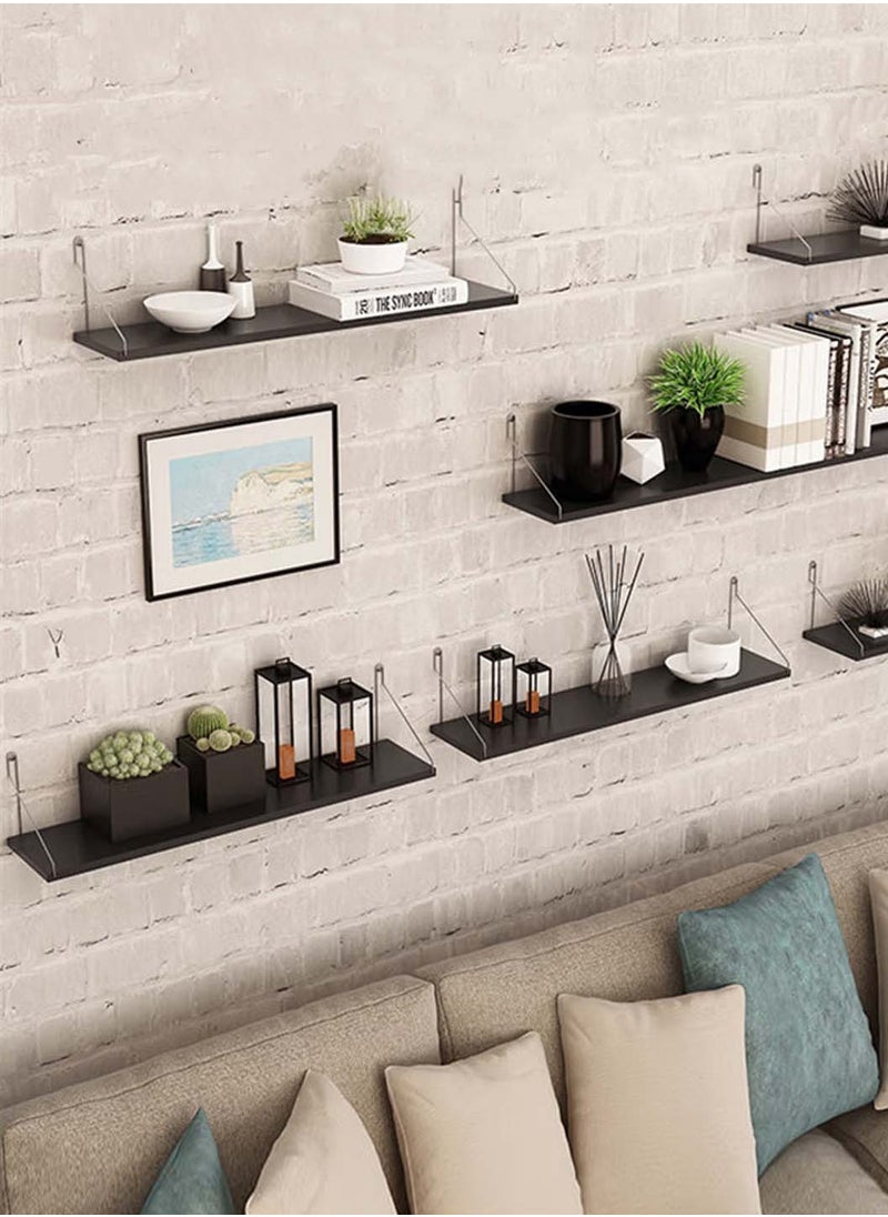 LEOKOR - Floating Shelves 3 Set, Wood Floating Wall Shelf with Metal Brackets, Farmhouse Small Book Shelf for Wall, Bedroom, Living Room, Bathroom and Plants (Black 30cm 60cm 90cm) - Image 1