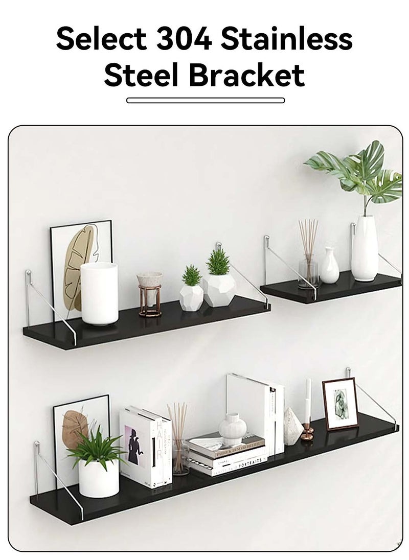 LEOKOR - Floating Shelves 3 Set, Wood Floating Wall Shelf with Metal Brackets, Farmhouse Small Book Shelf for Wall, Bedroom, Living Room, Bathroom and Plants (Black 30cm 60cm 90cm) - Image 1