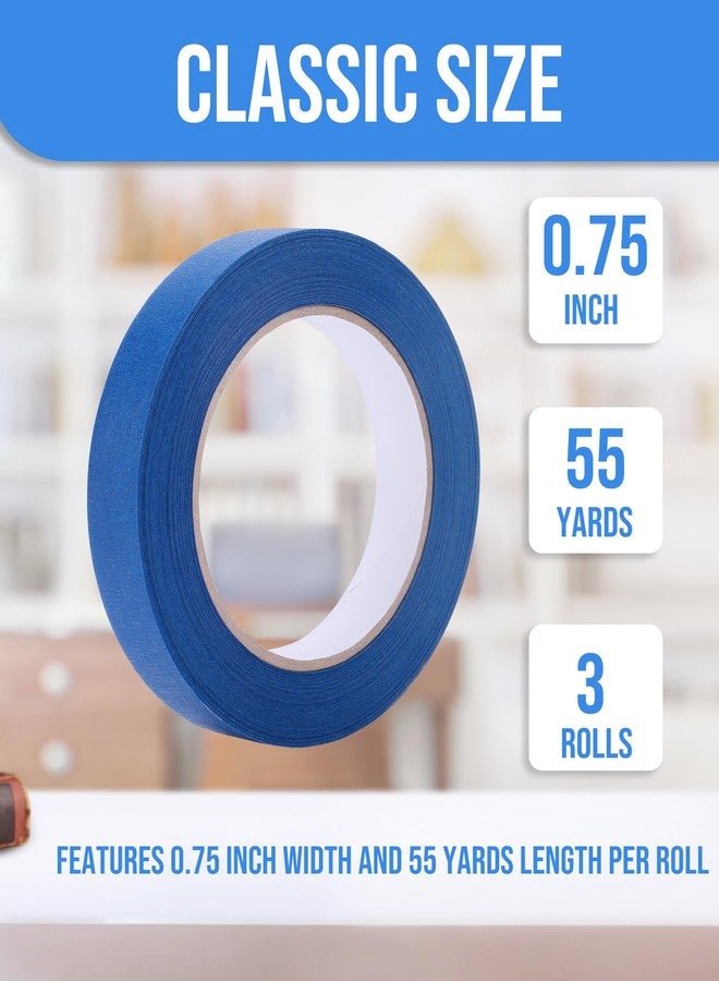 Lichamp مجموعة من 3 أشرطة لاصقة للرسامين باللون الأزرق من Lichamp، مقاس 3/4 بوصة، وشريط لاصق أزرق مقاس 0.75 بوصة × 55 ياردة × 3 لفات (إجمالي 165 ياردة) - Image 2