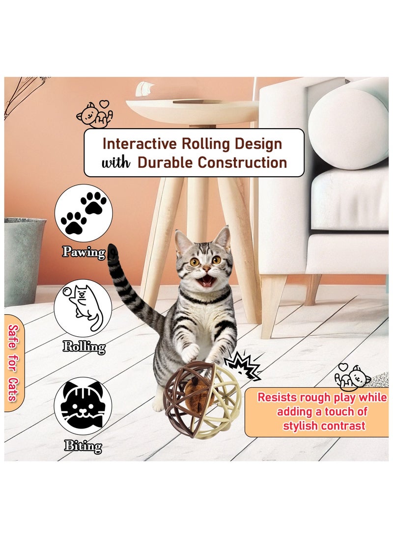 MAJIBAO - Interactive cat toy with Plush mouse, Cat toy ball with Squeaker and Durable plastic, Cat Hunting ball toy for Indoor cat, Kitten to Adult, Cat Self-Play Toy, Lightweight & 11 cm (Brown) - Image 1