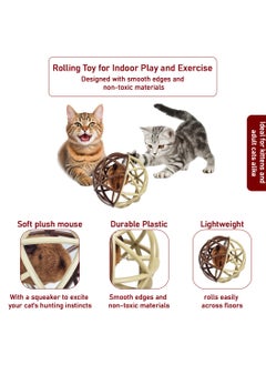MAJIBAO Interactive cat toy with Plush mouse, Cat toy ball with Squeaker and Durable plastic, Cat Hunting ball toy for Indoor cat, Kitten to Adult, Cat Self-Play Toy, Lightweight & 11 cm (Brown)  - Image 3
