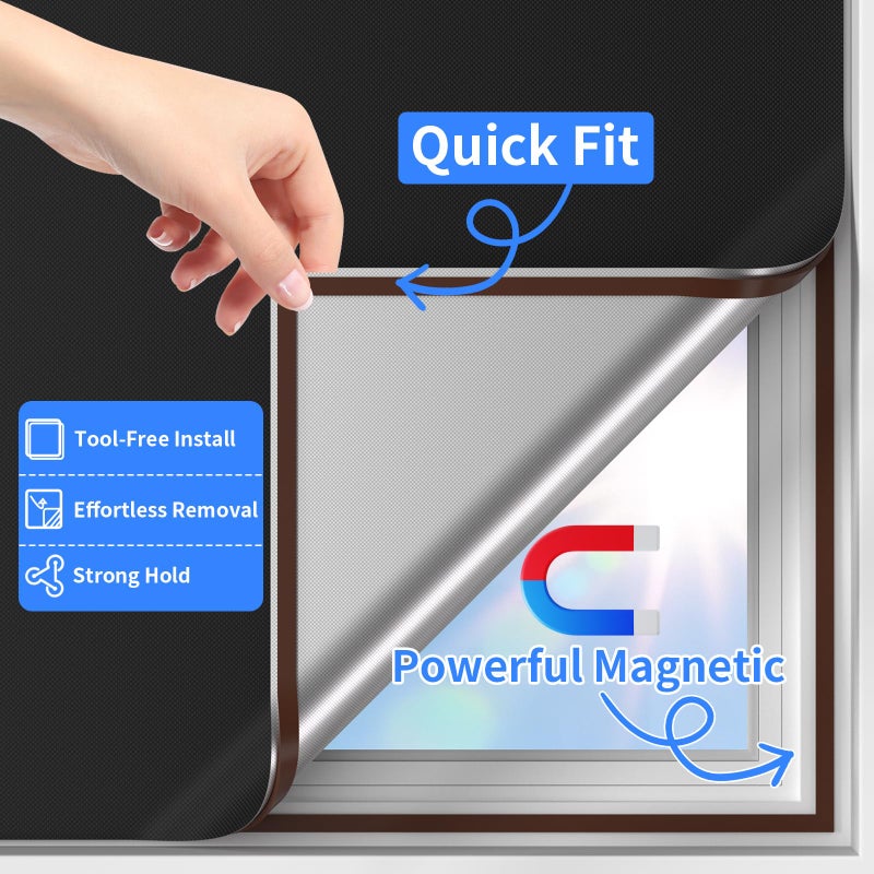 BKSAI Black Out Window Cover Full-Frame Magnetic No Drill Blackout Blinds for Bedroom Window Shades 100% Light Blocker Curtains 39X59â€ Portable DIY for RV, Nursery, Media Room - Image 5
