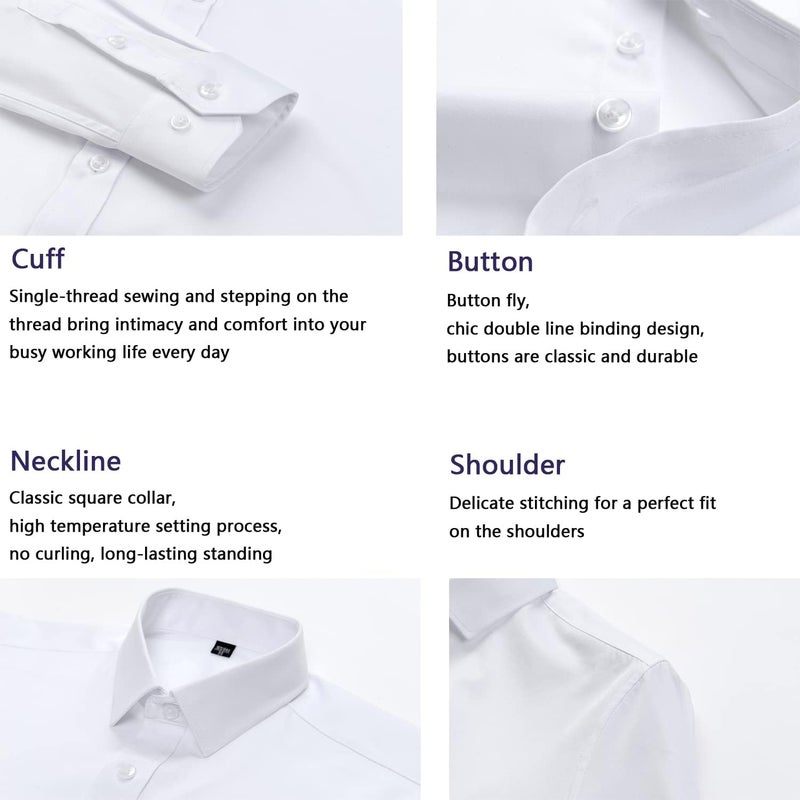 woobles Men High-Stretch Non-iron Anti-wrinkle Shirt Long Sleeve Business Standard Shirt B - Image 5