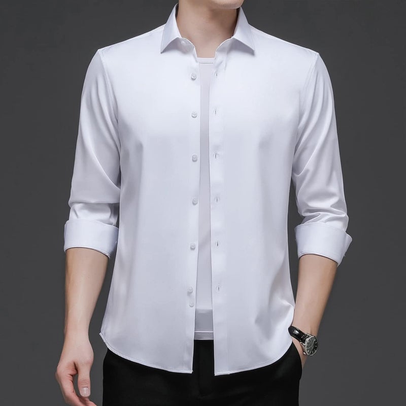 woobles Men High-Stretch Non-iron Anti-wrinkle Shirt Long Sleeve Business Standard Shirt B - Image 4