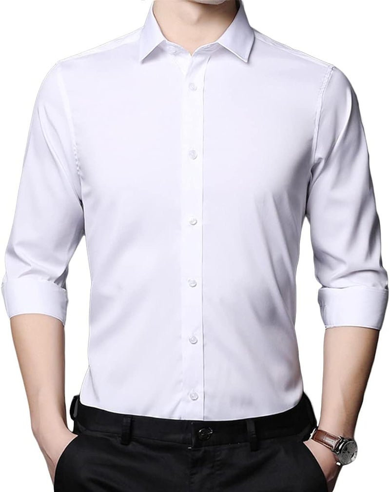 woobles Men High-Stretch Non-iron Anti-wrinkle Shirt Long Sleeve Business Standard Shirt B - Image 1