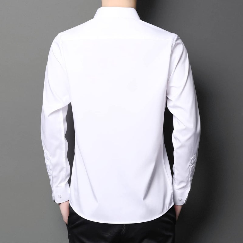 woobles Men High-Stretch Non-iron Anti-wrinkle Shirt Long Sleeve Business Standard Shirt B - Image 3