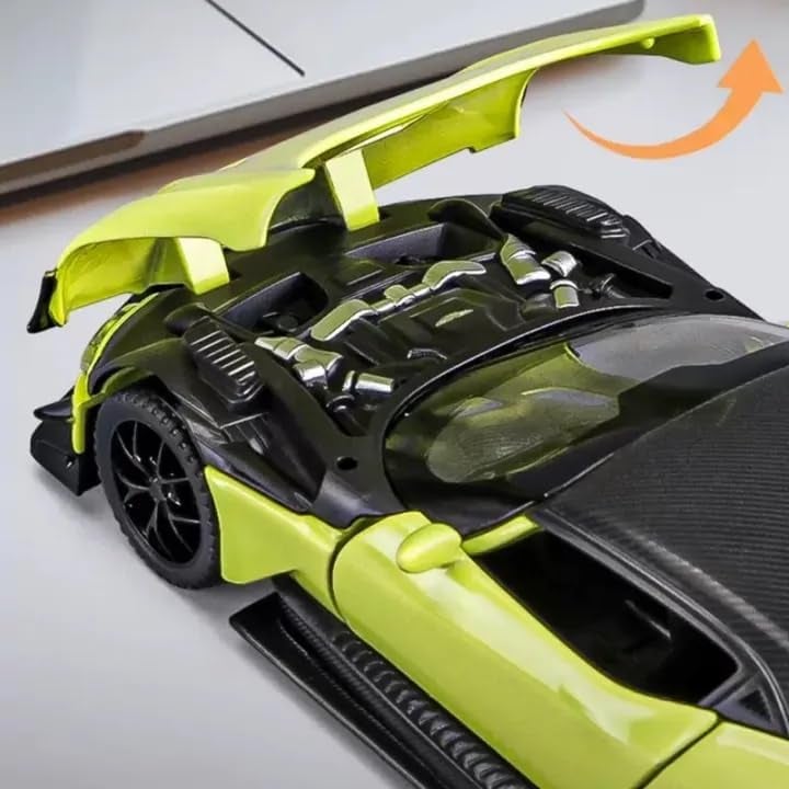 Invite Enterprise Invite 1:32 Aston-Martin Vulcan Die-Cast Metal Pull Back Car | Alloy Toy Car with Openable Doors, Hood & Engine | Light & Sound | Collectible Model Car for Kids & Adults (Black) - Image 4