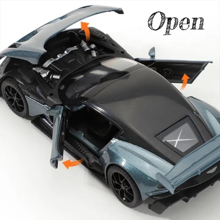 Invite Enterprise Invite 1:32 Aston-Martin Vulcan Die-Cast Metal Pull Back Car | Alloy Toy Car with Openable Doors, Hood & Engine | Light & Sound | Collectible Model Car for Kids & Adults (Black) - Image 5