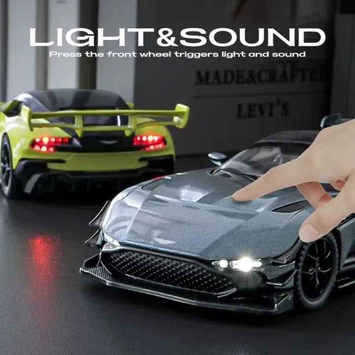 Invite Enterprise Invite 1:32 Aston-Martin Vulcan Die-Cast Metal Pull Back Car | Alloy Toy Car with Openable Doors, Hood & Engine | Light & Sound | Collectible Model Car for Kids & Adults (Black) - Image 3