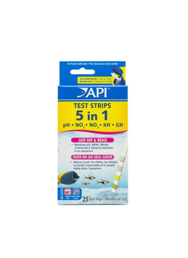 API 5In1 Test Strips Freshwater And Saltwater Aquarium Test Strips 25Count Box  - Image 1