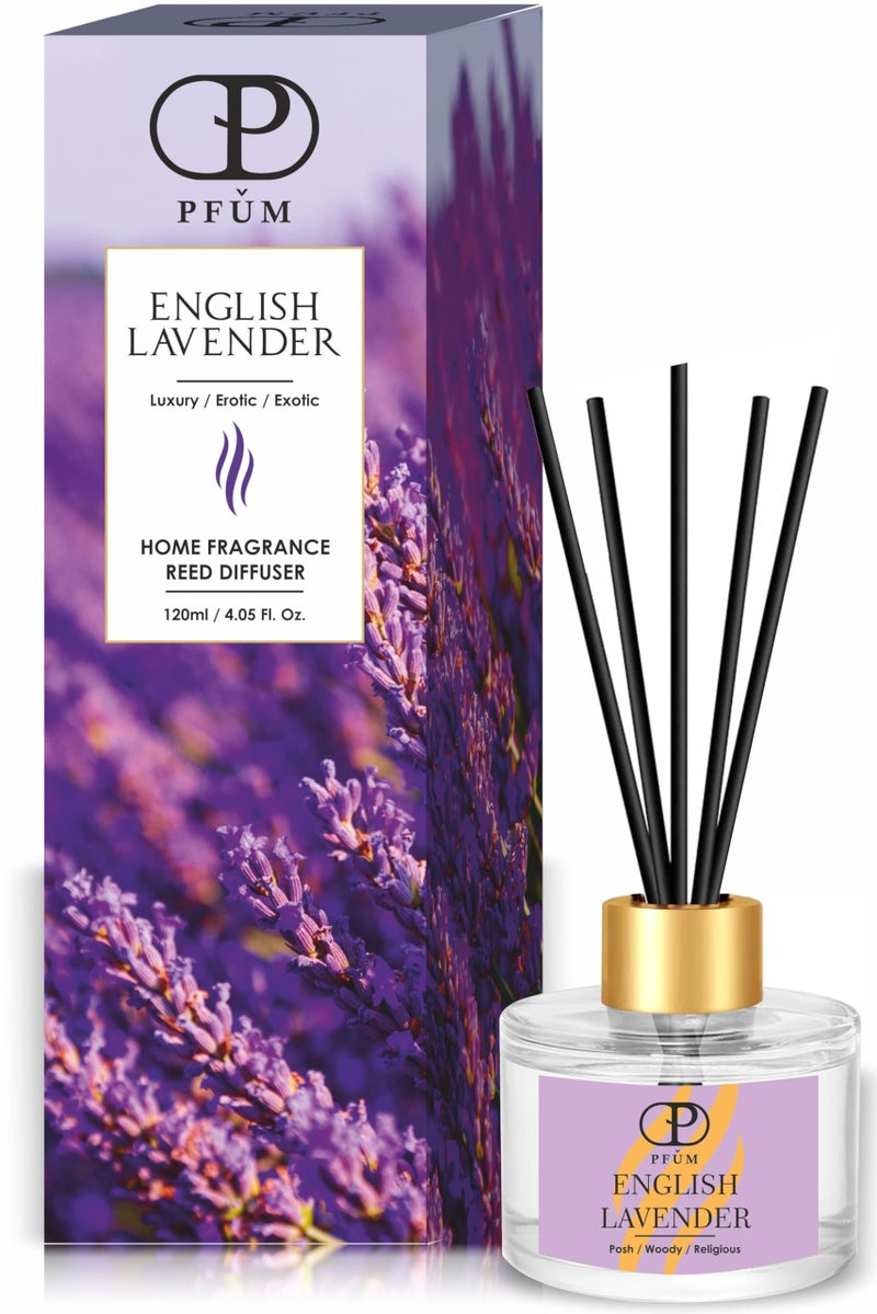 PFUM English Lavender Reed Diffuser Set for Home Fragrance | 120ml with 6 Sticks | Luxury Fragrance Reed Diffuser for Home, Office, Spa, Restaurants & Showrooms - Image 1