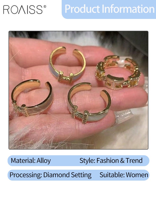 رويس مجموعة من 4 خواتم قابلة للتعديل على شكل حرف مع تصميم هندسي بسيط من حجر الزركونيا المكعب المتلألئ، خواتم فاخرة قابلة للتكديس عتيقة للنساء للارتداء اليومي والحفلات - Image 3