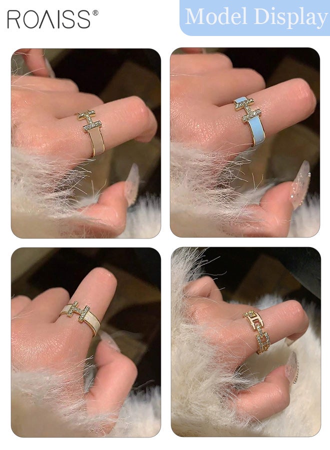 رويس مجموعة من 4 خواتم قابلة للتعديل على شكل حرف مع تصميم هندسي بسيط من حجر الزركونيا المكعب المتلألئ، خواتم فاخرة قابلة للتكديس عتيقة للنساء للارتداء اليومي والحفلات - Image 2