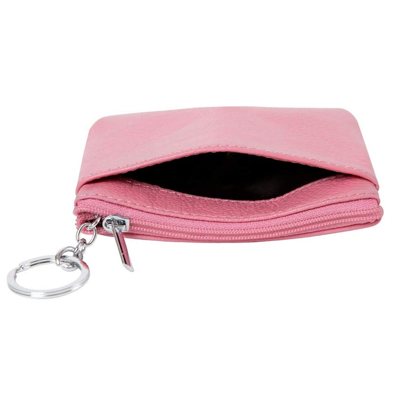 Cynure Women's Genuine Leather Coin Purse Mini Pouch Change Wallet with Keychain,pink - Image 3