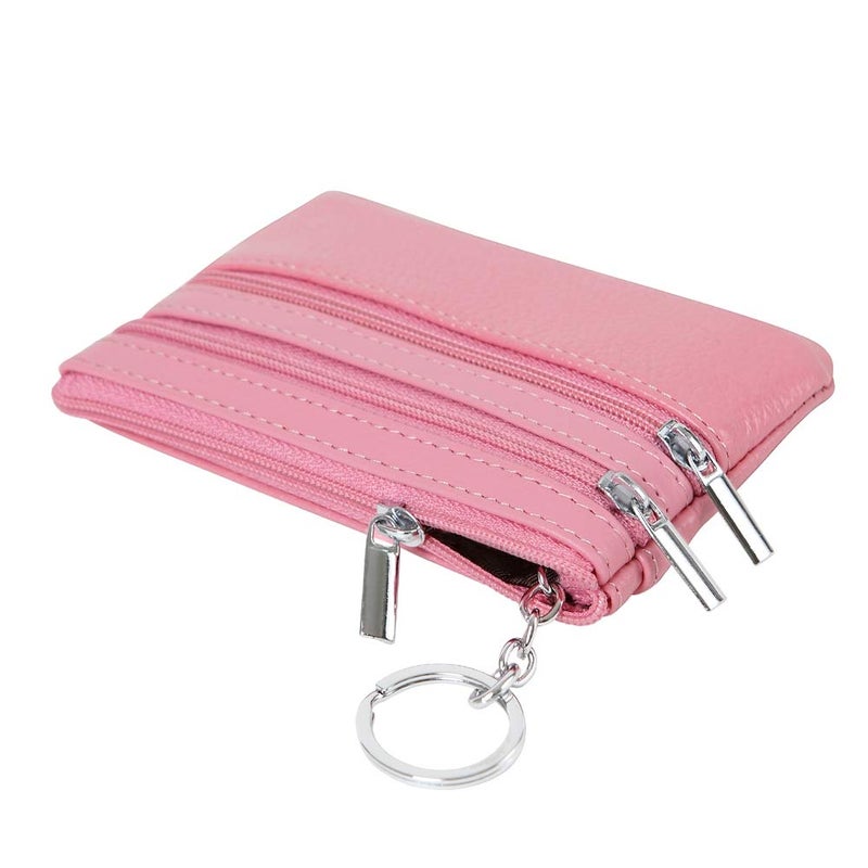 Cynure Women's Genuine Leather Coin Purse Mini Pouch Change Wallet with Keychain,pink - Image 5
