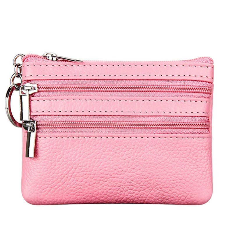 Cynure Women's Genuine Leather Coin Purse Mini Pouch Change Wallet with Keychain,pink - Image 1