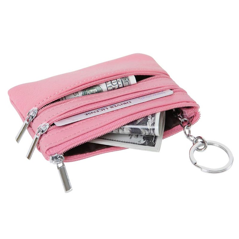 Cynure Women's Genuine Leather Coin Purse Mini Pouch Change Wallet with Keychain,pink - Image 4