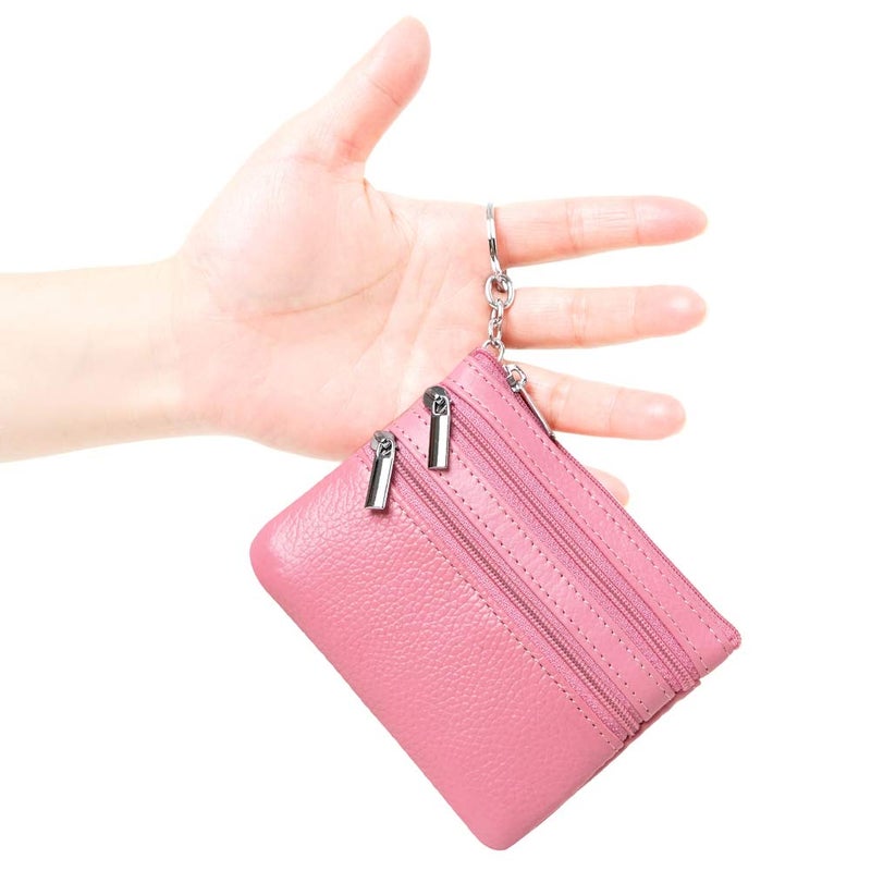 Cynure Women's Genuine Leather Coin Purse Mini Pouch Change Wallet with Keychain,pink - Image 2