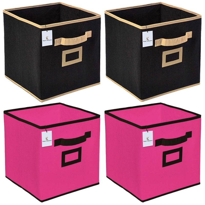 Kuber Industries Kuber Industries Non Woven 4 Pieces Large Foldable Storage Organiser CubesBoxes Black Pink CTKTC35275  - Image 1